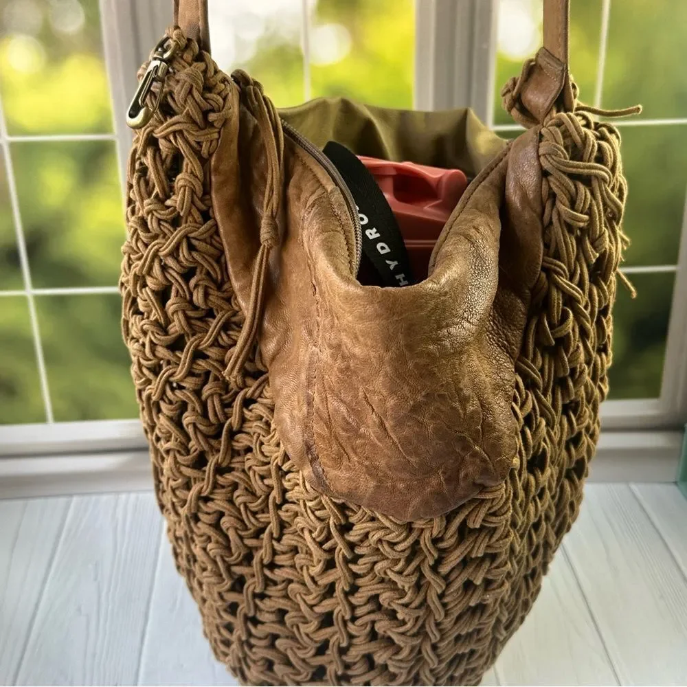 Vtg. Susan Riedweg Boho Brown Leather Market Bag